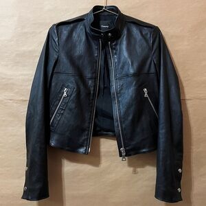 Theory | Bavewick Lamb Leather Stretch Crop Moto Jacket Black Size XS (Size P)
